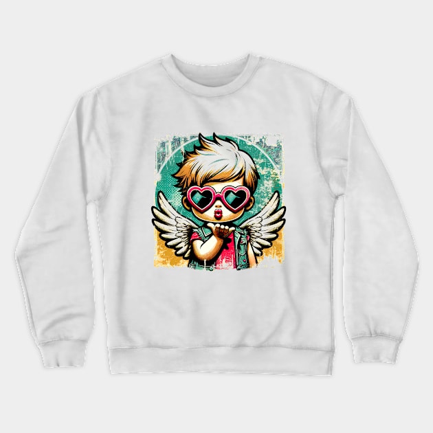 Grunge Love: Distressed Pop Art Cupid Valentine's T-Shirt Crewneck Sweatshirt by Klimek Prints